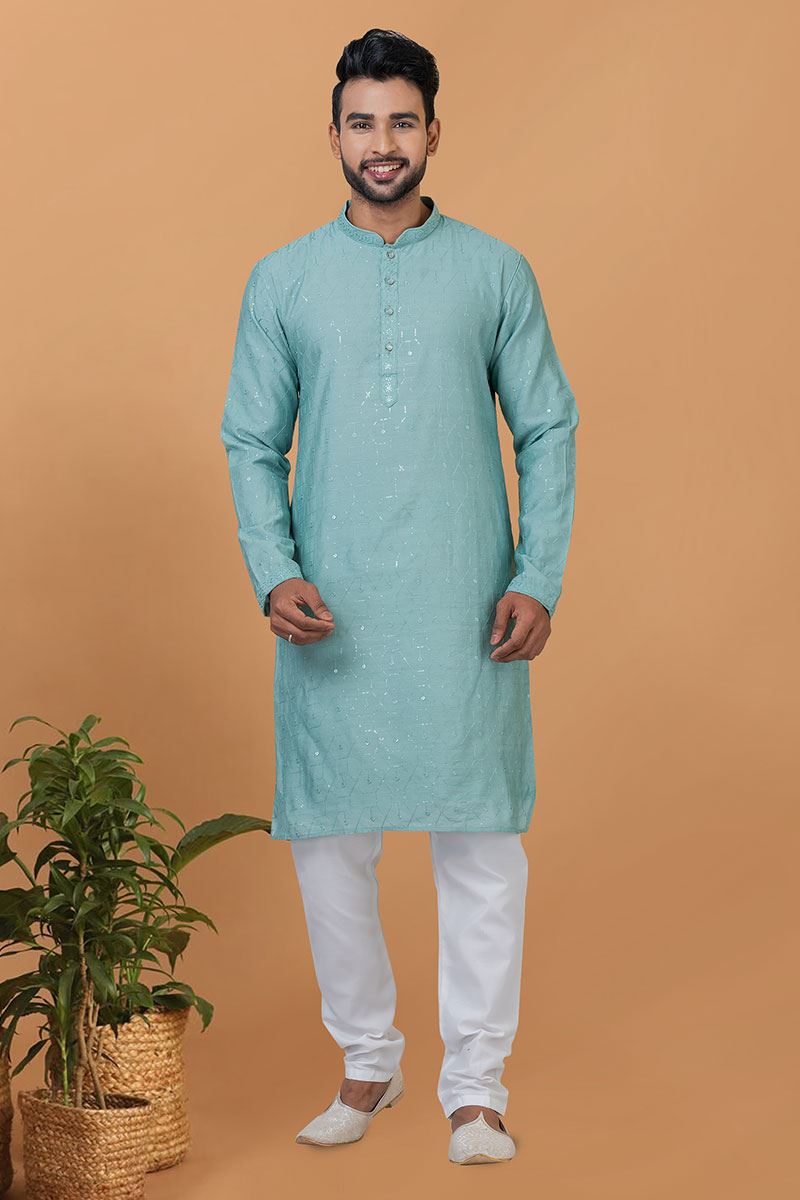 Impressive Blue Mens Designer Kurta for Sangeet or Engagement