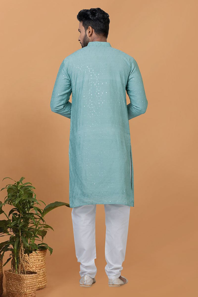 Impressive Blue Mens Designer Kurta for Sangeet or Engagement
