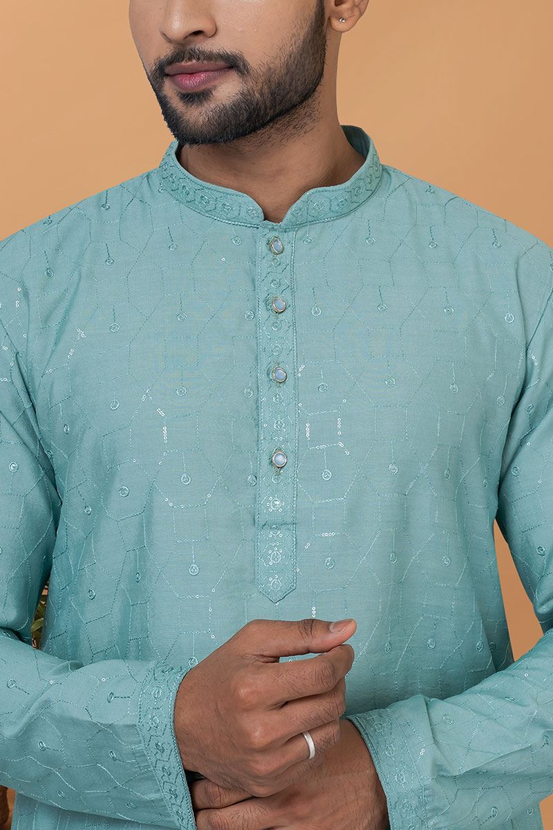Impressive Blue Mens Designer Kurta for Sangeet or Engagement