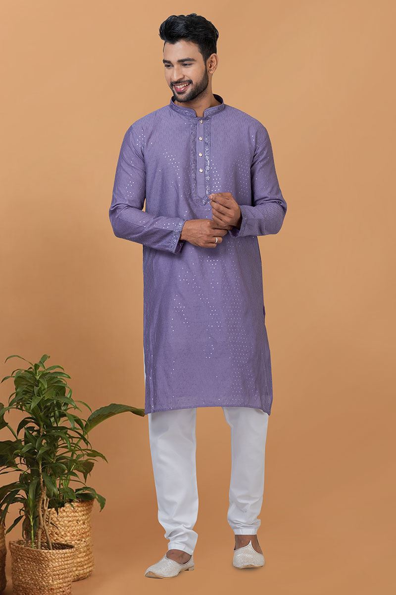 Awesome Purple Mens Designer Kurta and Churidar Set for Sangeet or Wedding