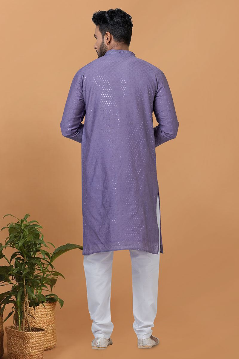 Awesome Purple Mens Designer Kurta and Churidar Set for Sangeet or Wedding