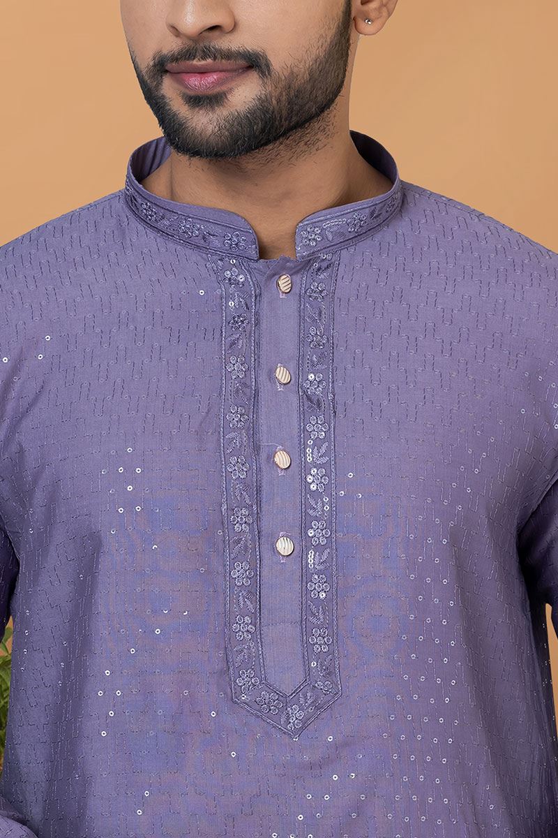 Awesome Purple Mens Designer Kurta and Churidar Set for Sangeet or Wedding