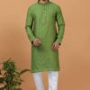 Appealing Olive Green Mens Designer Kurta and Churidar Set for Festive or Mehendi
