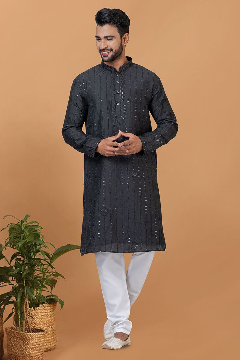 Magnificent Black Mens Designer Kurta Set for Sangeet or Engagement