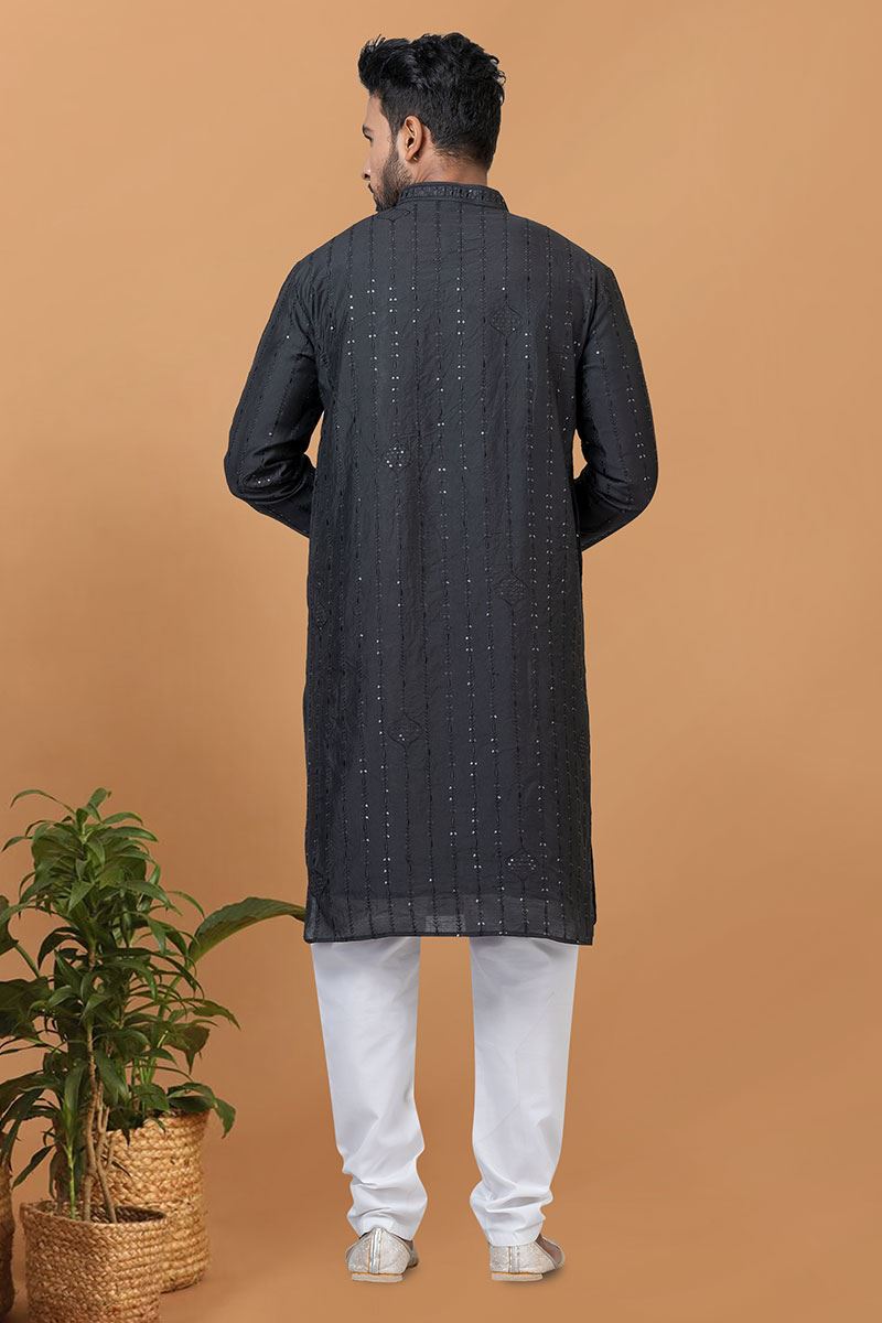 Magnificent Black Mens Designer Kurta Set for Sangeet or Engagement