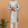 Exuberant Grey Mens Silk Designer Kurta and Churidar Set for Festive or Engagement