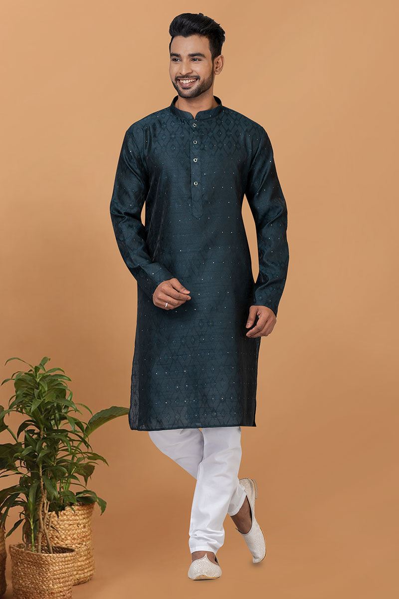 Exquisite Silk Mens Designer Kurta and Churidar Set for Festive or Sangeet