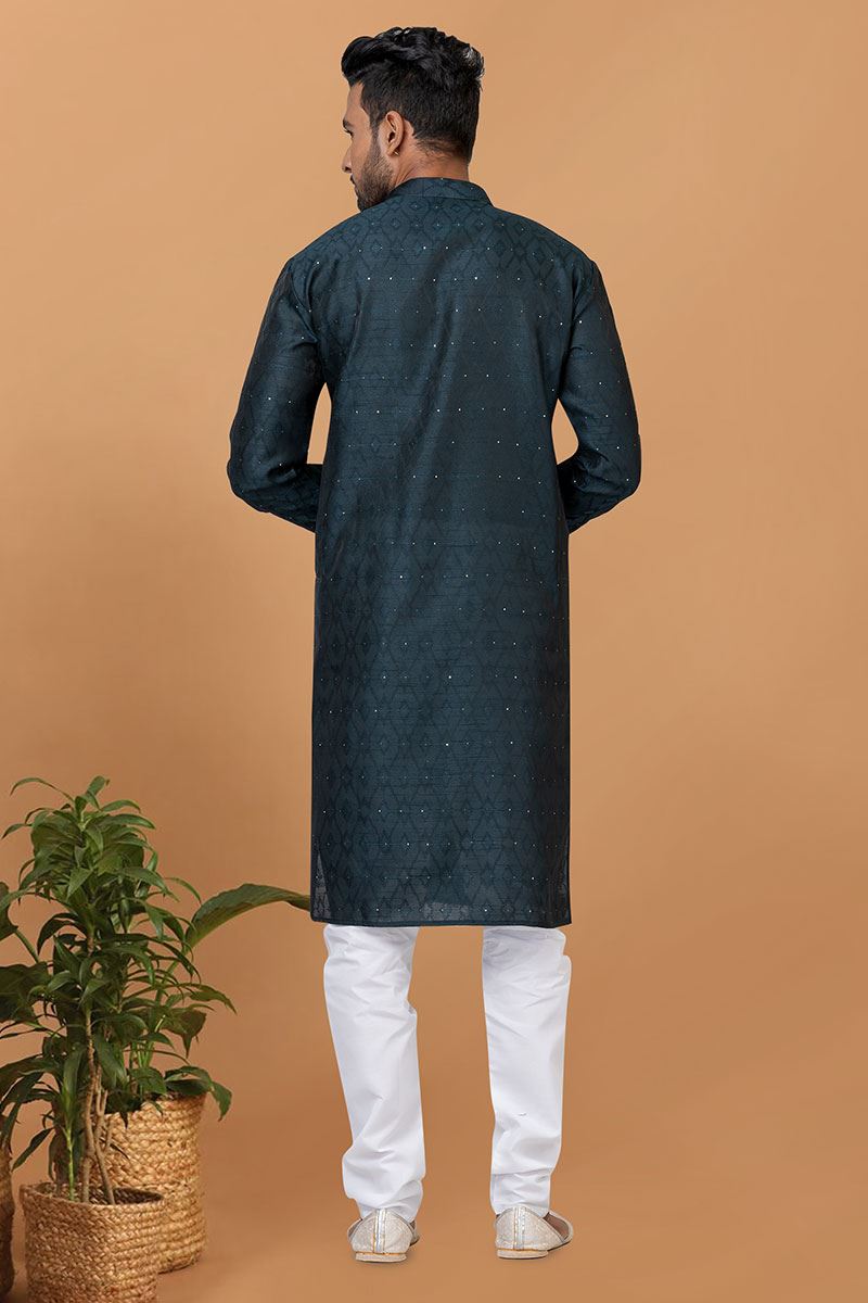 Exquisite Silk Mens Designer Kurta and Churidar Set for Festive or Sangeet