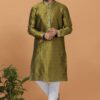 Aesthetic Mehendi Green Mens Designer Kurta and Churidar Set for Festive or Mehendi
