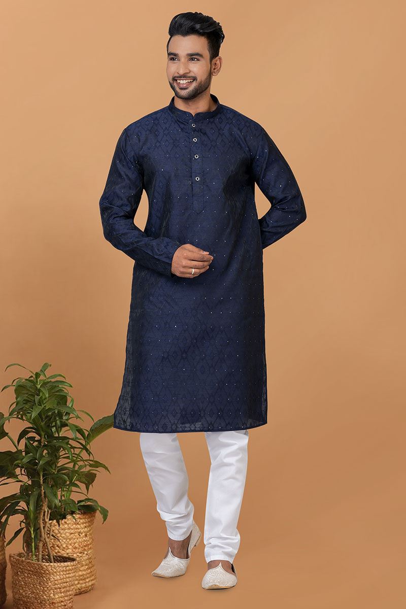 Enticing Navy Blue Colored Designer Kurta and Churidar Set for Sangeet or Engagement