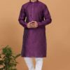 Impressive Purple Silk Mens Designer Kurta and Churidar Set for Festive or Engagement