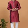 Awesome Maroon Mens Silk Designer Kurta and Churidar Set for Festive or Sangeet