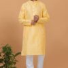 Vibrant Yellow Silk Mens Designer Kurta and Churidar Set for Festive or Haldi