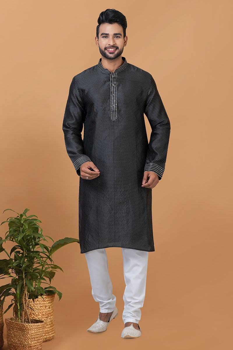 Spectacular Black Colored Designer Kurta and Churidar Set for Sangeet or Party