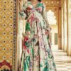 Astounding Cream Printed Designer Indo-Western Long Gown for Sangeet and Engagement