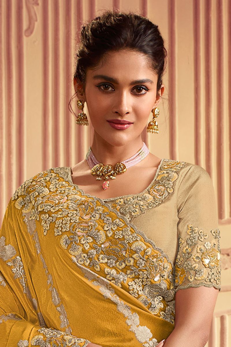 Charming Mustard Colored Designer Saree