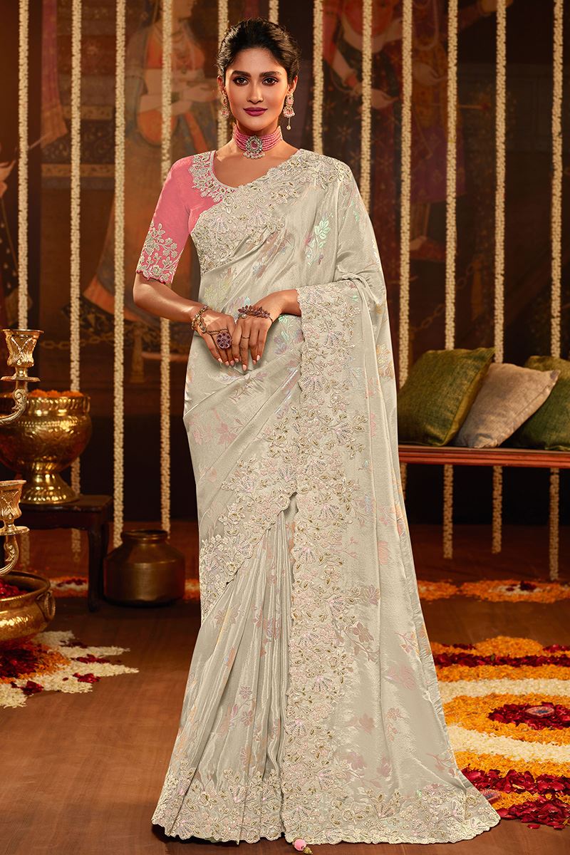 Irresistible Cream Colored Designer Saree
