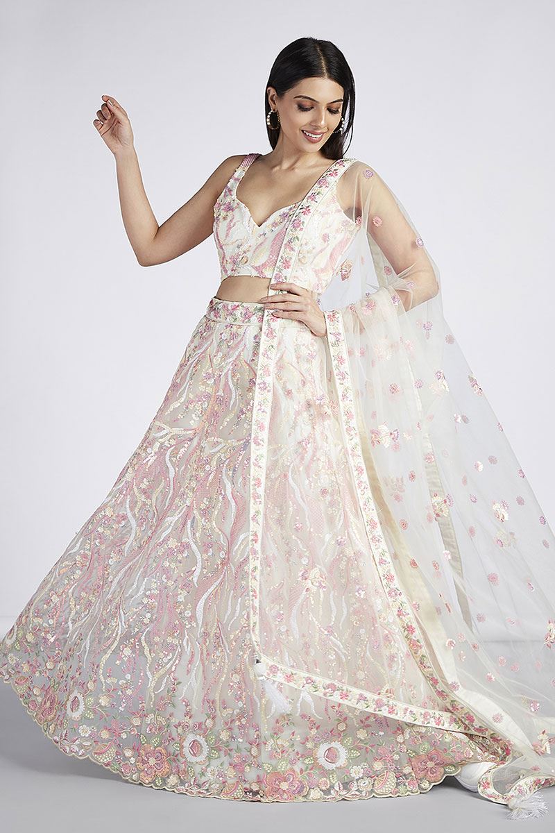 Awesome Cream Designer Lehenga Choli for Engagement and Reception