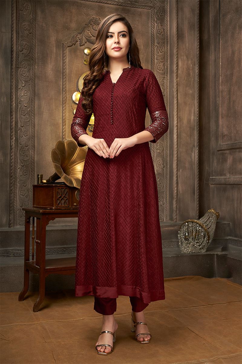 Lovely Maroon Designer Kurti for Party