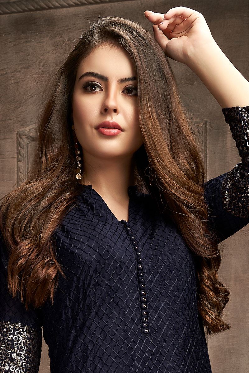 Appealing Navy Blue Designer Kurti for Party