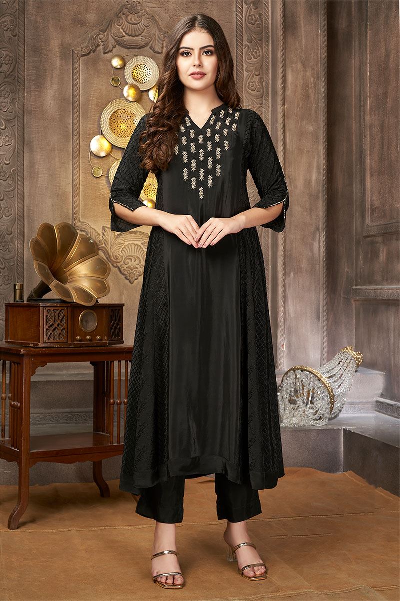 Delightful Black Designer Partywear Kurti