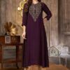 Captivating Wine Long Designer Kurti for Party
