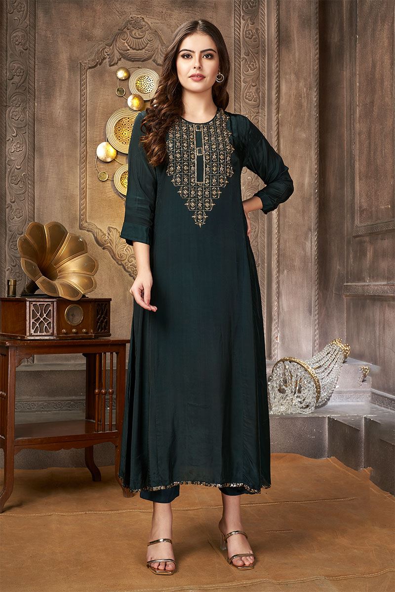 Flawless Green Georgette Designer Kurti for Mehendi and Festive occasions
