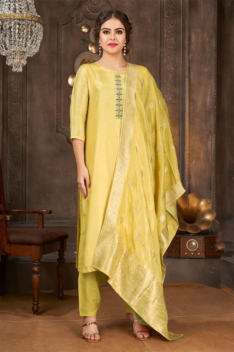 Charming Yellow Designer Straight-cut Salwar Suit for Haldi and  Festive occasions