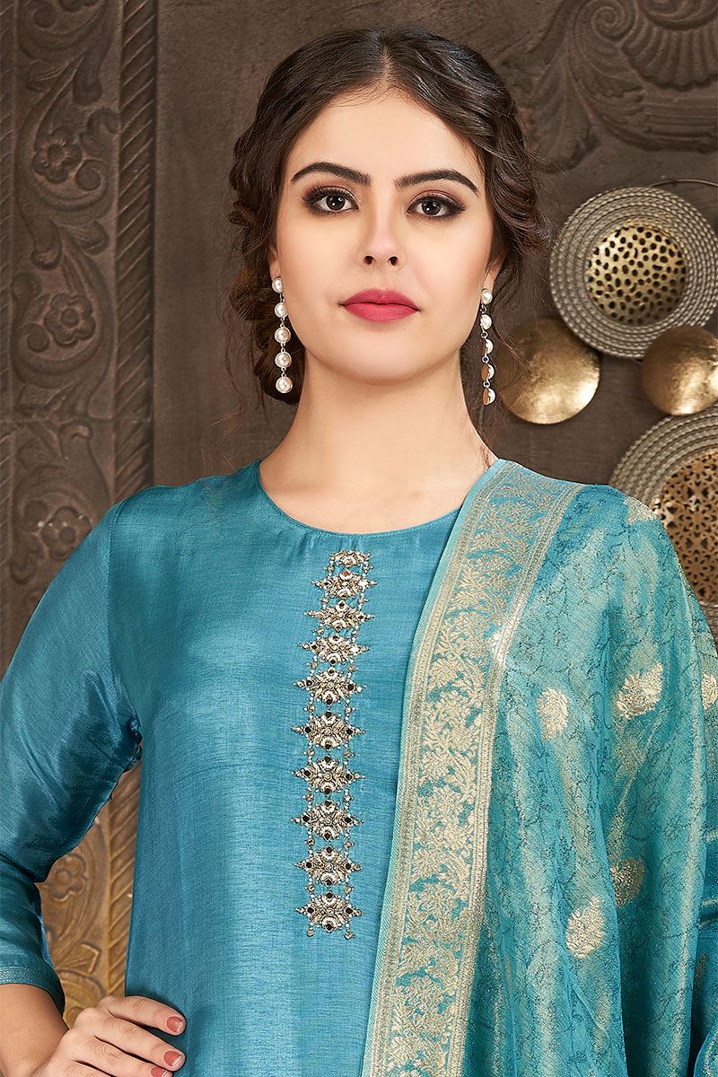 Classy Blue Designer Straight-cut Salwar Suit for Party and Festive