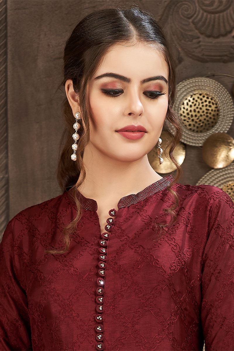 Surreal Maroon Designer Co-ord Set for Party