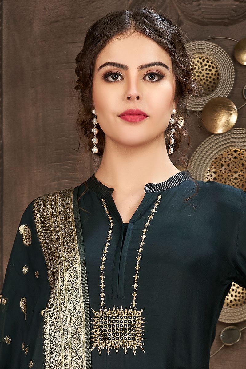Marvelous Dark Green Art Silk Designer Salwar Suit for Mehendi and Festive occasions