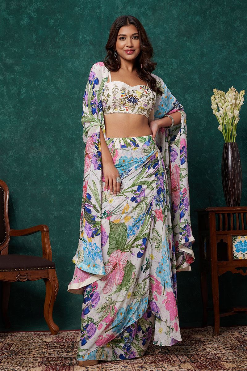 Charming Floral Print Designer Indo-Western Suit for Mehendi and Haldi