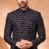 Spectacular Navy Blue Designer Menswear Bandhgala Jacket for Engagement and Sangeet