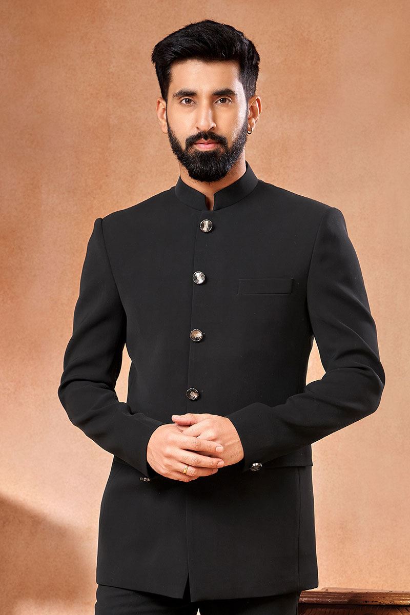 Splendid Black Designer Mens Wear Bandhgala Jodhpuri Jacket for Party wear and Reception
