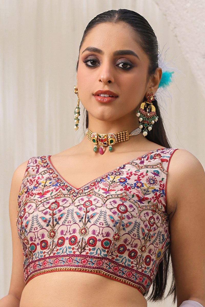 Artistic Ivory Printed Designer Indo-Western Lehenga Choli for Haldi and Mehendi