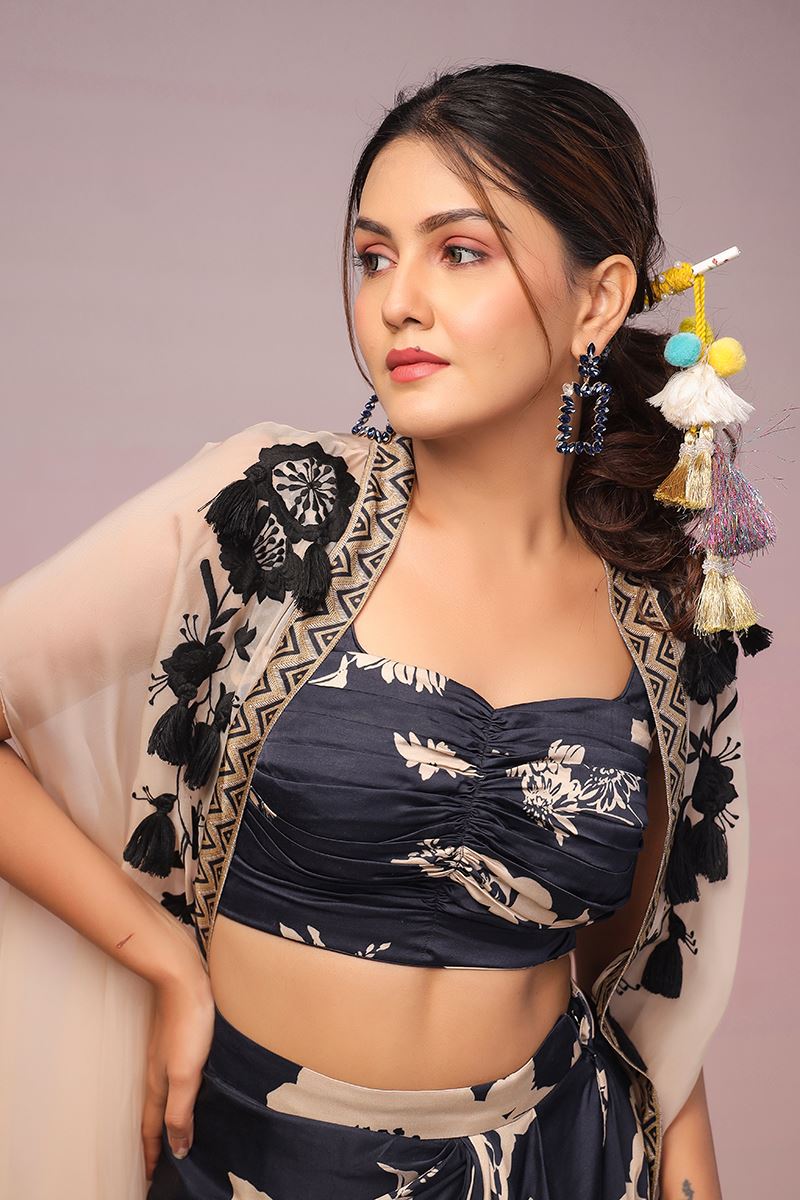 Dashing Navy Blue Designer Indo-Western Suit with Jacket for Party and Festivals