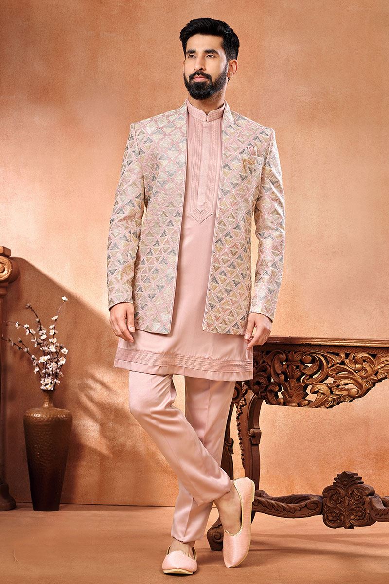 Fancy Designer Menswear 3 Piece Open Jodhpuri Set for Wedding and Engagement