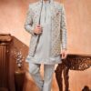 Elegant Grey Designer Menswear 3 Piece Open Jodhpuri Set for Wedding and Engagement