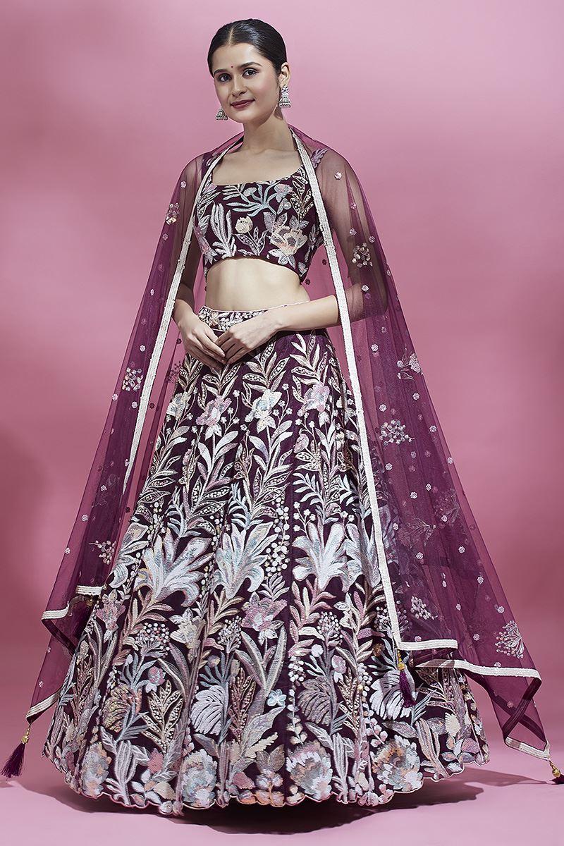 Stunning Burgundy Colored Designer Lehenga Choli