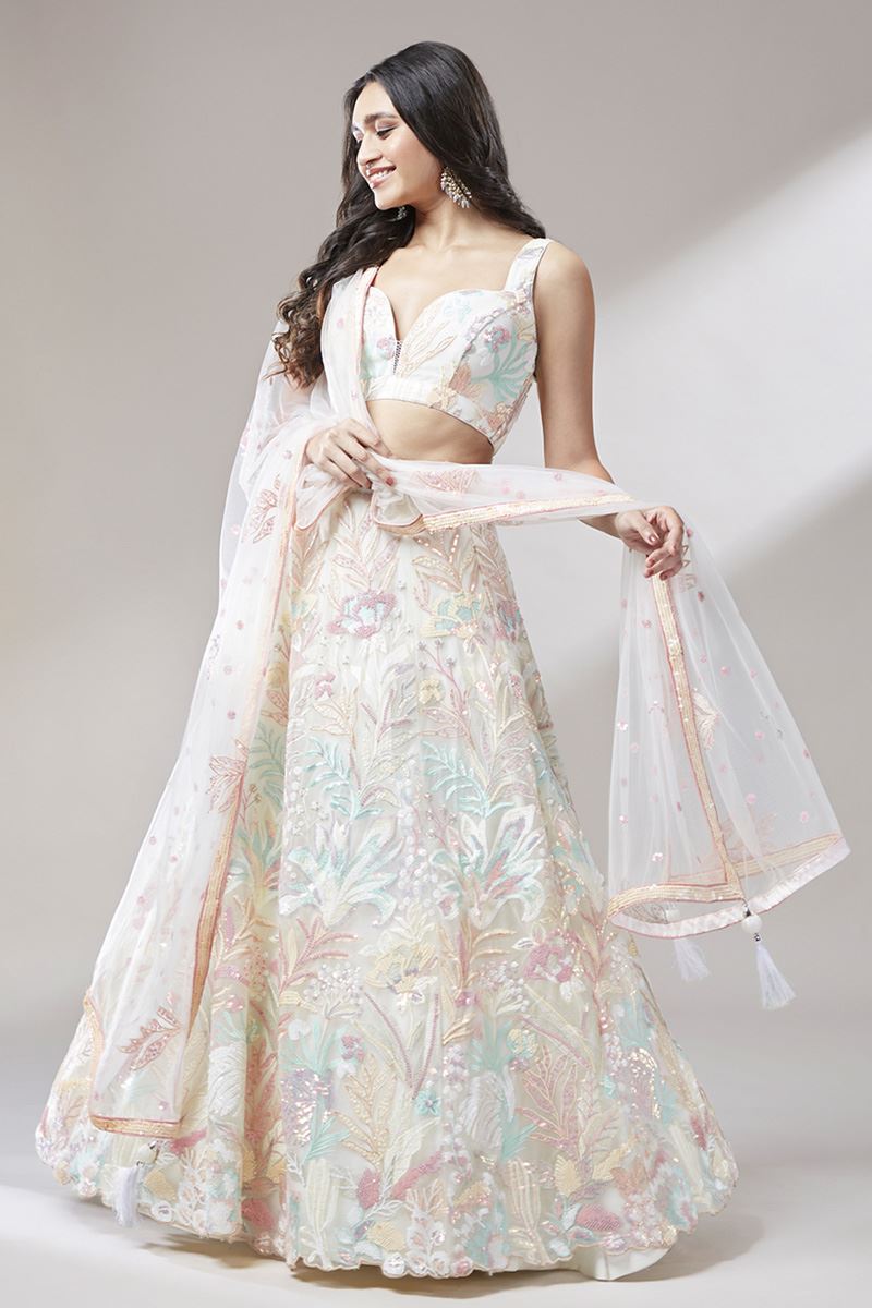 Irresistible Cream Colored Designer Lehenga Choli