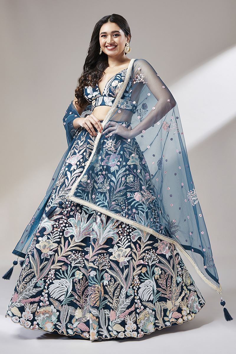 Delightful Navy Blue Colored Designer Lehenga Choli