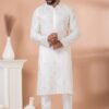 Exuberant White Lucknowi Designer Kurta Set for Engagement and Festivals
