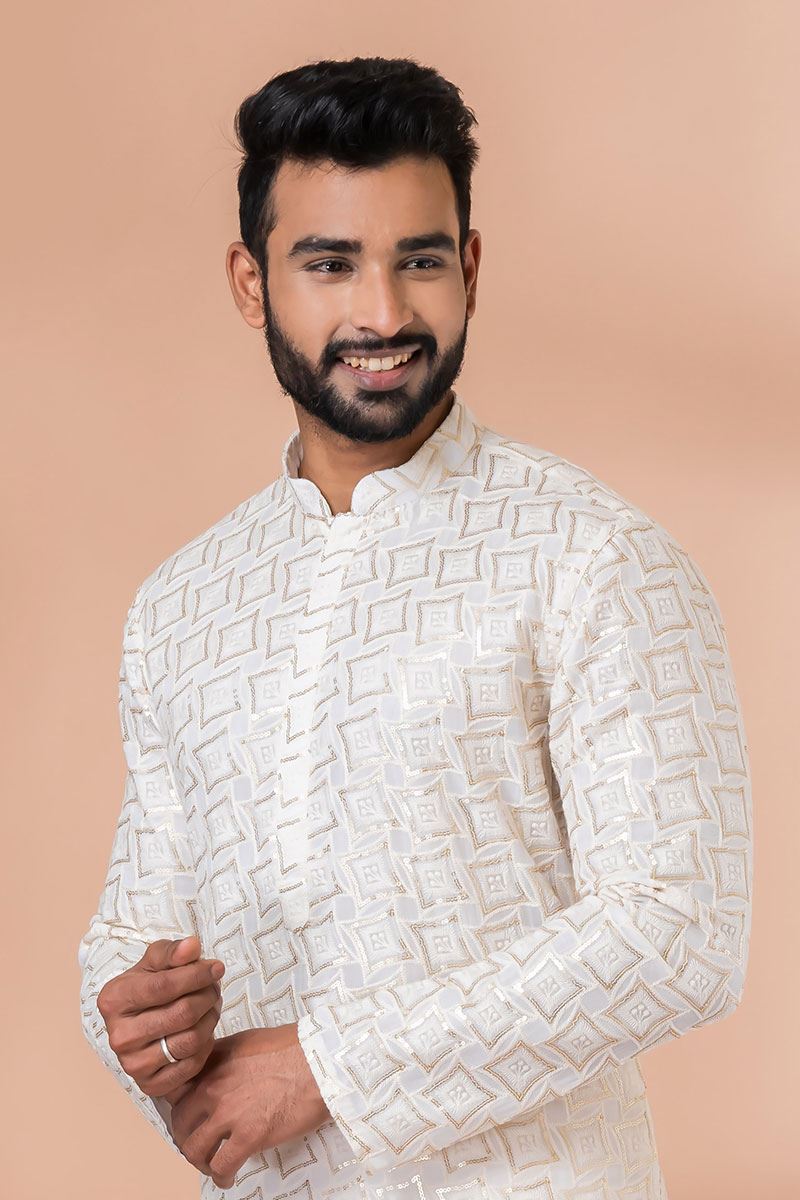 Charming White Designer Kurta Pajama Set for Engagement and Festivals