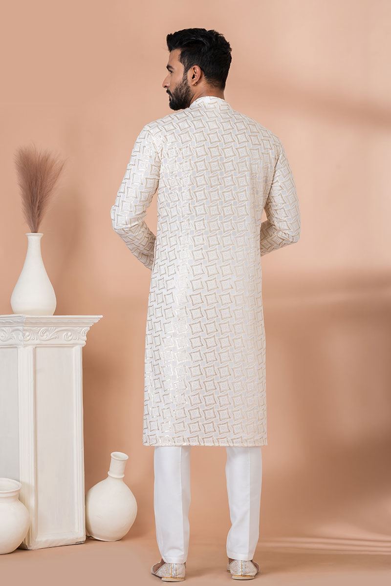Charming White Designer Kurta Pajama Set for Engagement and Festivals