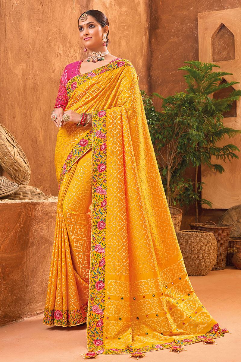Astounding Silk Designer Saree for Wedding and Haldi