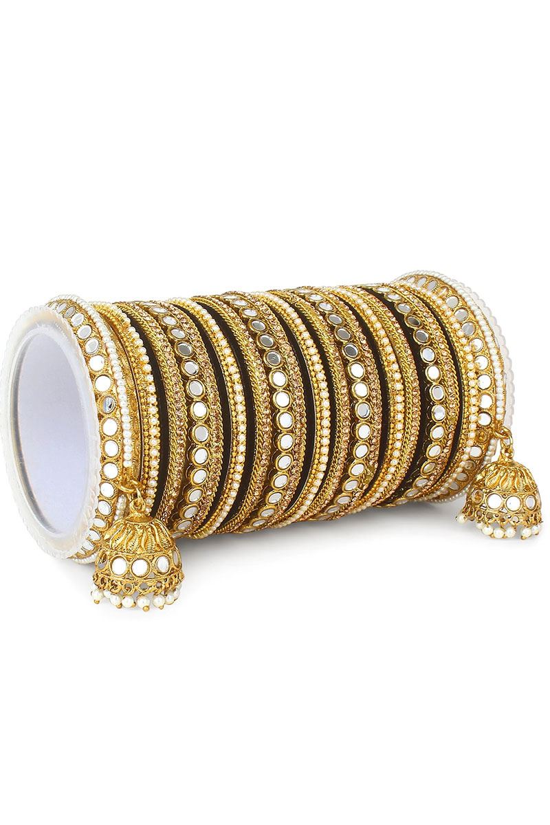 Fascinating Black Designer Mirror Style Bangle Set with Jhumki for Brides