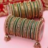 Marvelous Green Designer Mirror Style Bangle Set with Jhumki for Brides