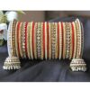 Captivating Red Designer Mirror Style Bangle Set with Jhumki for Brides