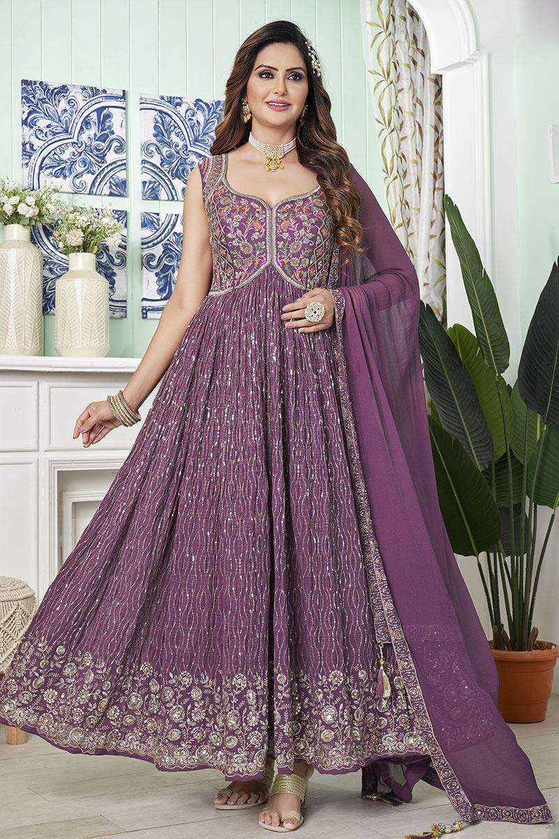 Alluring Lavender Designer Anarkali Suit for Engagement, and Reception