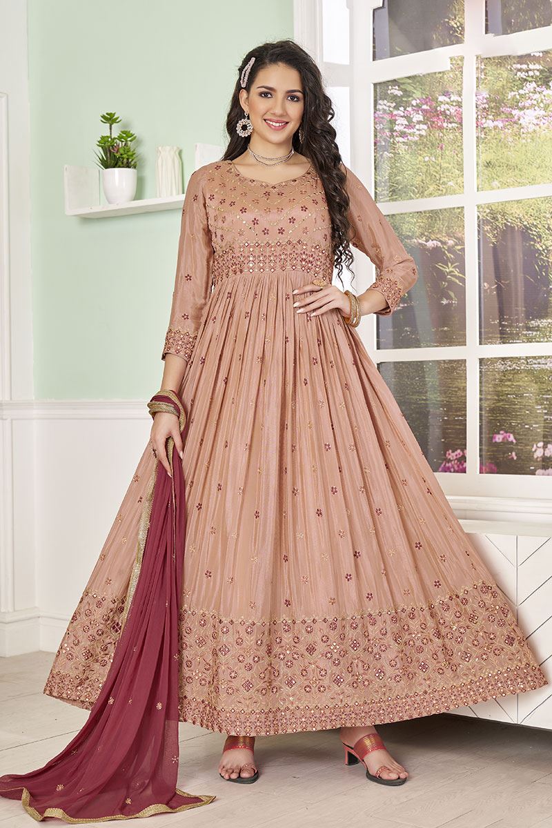 Stunning Peach Designer Anarkali Suit for  Engagement and Reception